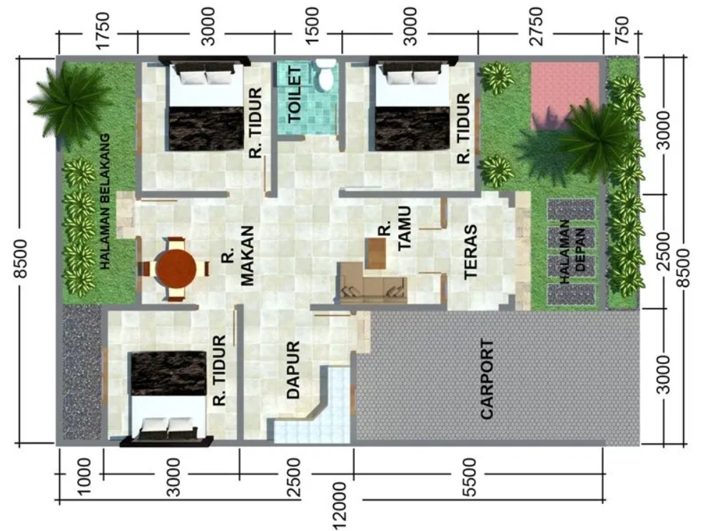 Desain Rumah 3 Kamar dengan Luas 140 m2